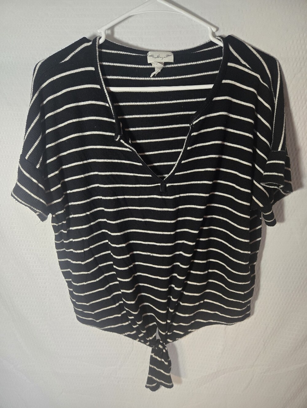 Black and White Striped V-Neck Tie-Front Crop Top